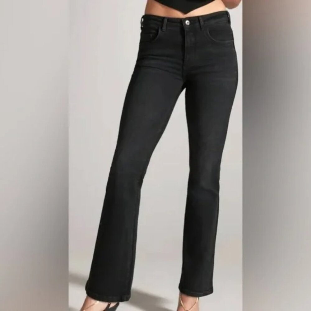 ANTHRO PILCRO THE DEMILUNE BOOT CUT JEANS STRETCH DENIM MID-RISE sz 28 Black